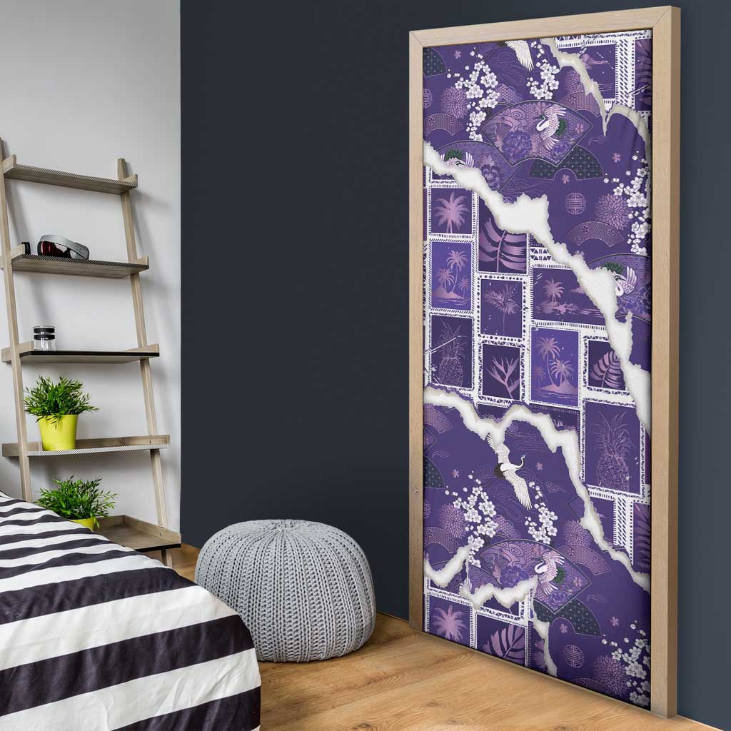 Hawaii Japanese Culture Purple Door Cover Spring Cranes Aloha Pattern