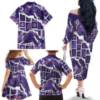 Hawaii Japanese Culture Purple Family Matching Off The Shoulder Long Sleeve Dress and Hawaiian Shirt Spring Cranes Aloha Pattern LT01 - Polynesian Pride