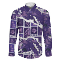 Hawaii Japanese Culture Purple Family Matching Off Shoulder Maxi Dress and Hawaiian Shirt Spring Cranes Aloha Pattern LT01 Dad's Shirt - Long Sleeve Purple - Polynesian Pride