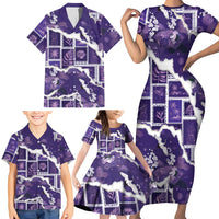 Hawaii Japanese Culture Purple Family Matching Short Sleeve Bodycon Dress and Hawaiian Shirt Spring Cranes Aloha Pattern LT01 - Polynesian Pride