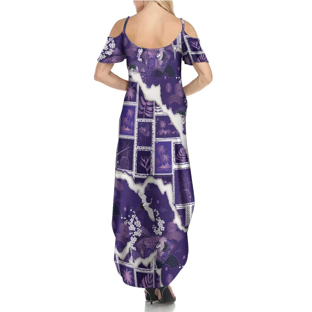 Hawaii Japanese Culture Purple Family Matching Summer Maxi Dress and Hawaiian Shirt Spring Cranes Aloha Pattern LT01 - Polynesian Pride