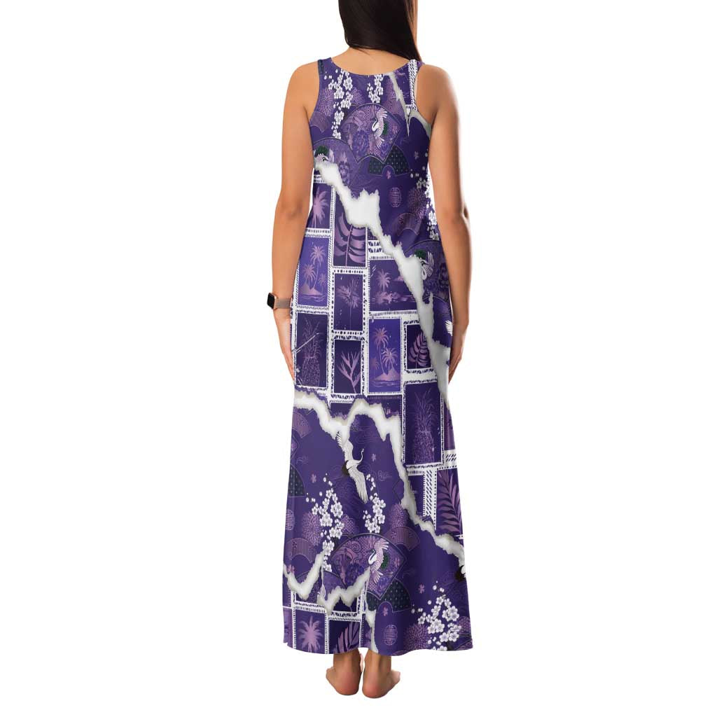 Hawaii Japanese Culture Purple Family Matching Tank Maxi Dress and Hawaiian Shirt Spring Cranes Aloha Pattern LT01 - Polynesian Pride
