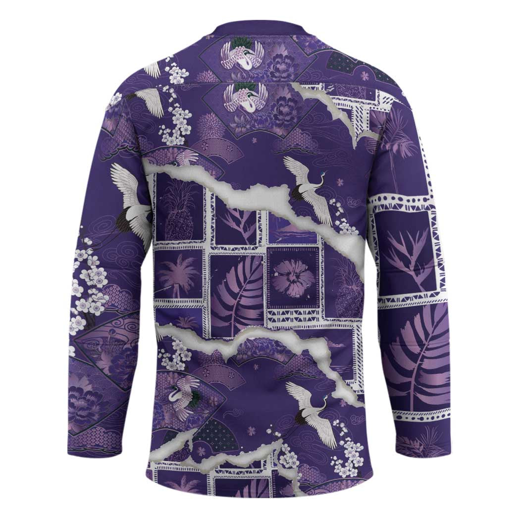 Hawaii Japanese Culture Purple Hockey Jersey Spring Cranes Aloha Pattern
