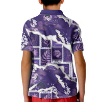 Hawaii Japanese Culture Purple Kid Polo Shirt Spring Cranes Aloha Pattern