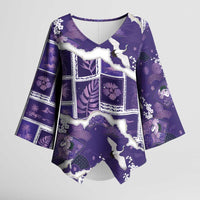 Hawaii Japanese Culture Purple Kimono Sleeve Blouse Spring Cranes Aloha Pattern