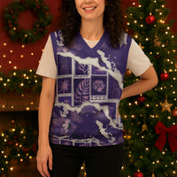 Hawaii Japanese Culture Purple Christmas Knitted V-Neck Vest Spring Cranes Aloha Pattern LT01 - Polynesian Pride