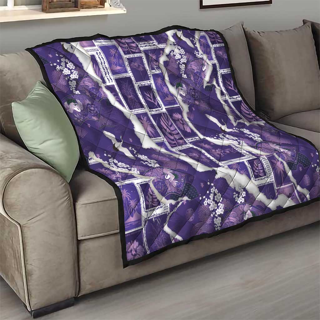 Hawaii Japanese Culture Purple Quilt Spring Cranes Aloha Pattern