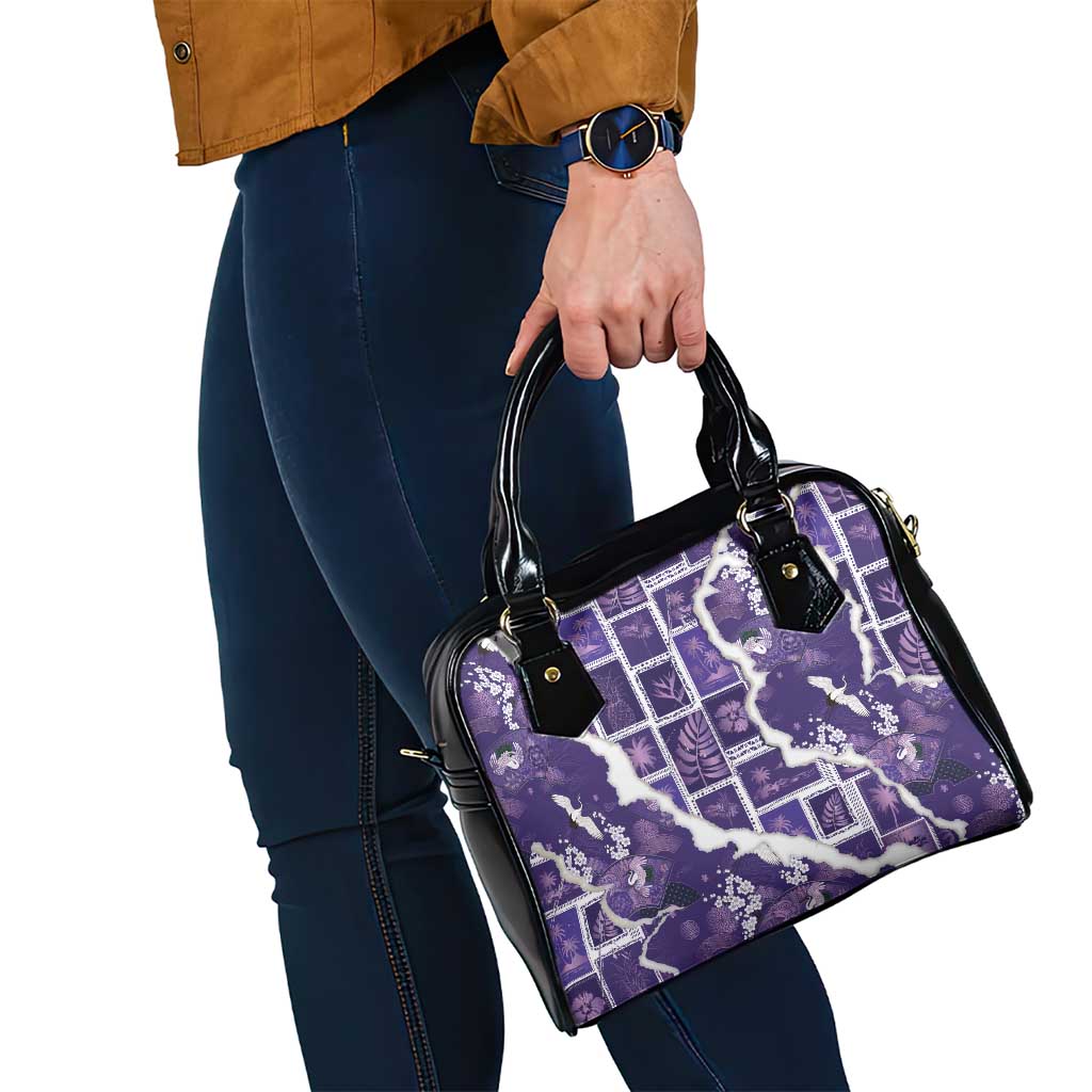 Hawaii Japanese Culture Purple Shoulder Handbag Spring Cranes Aloha Pattern