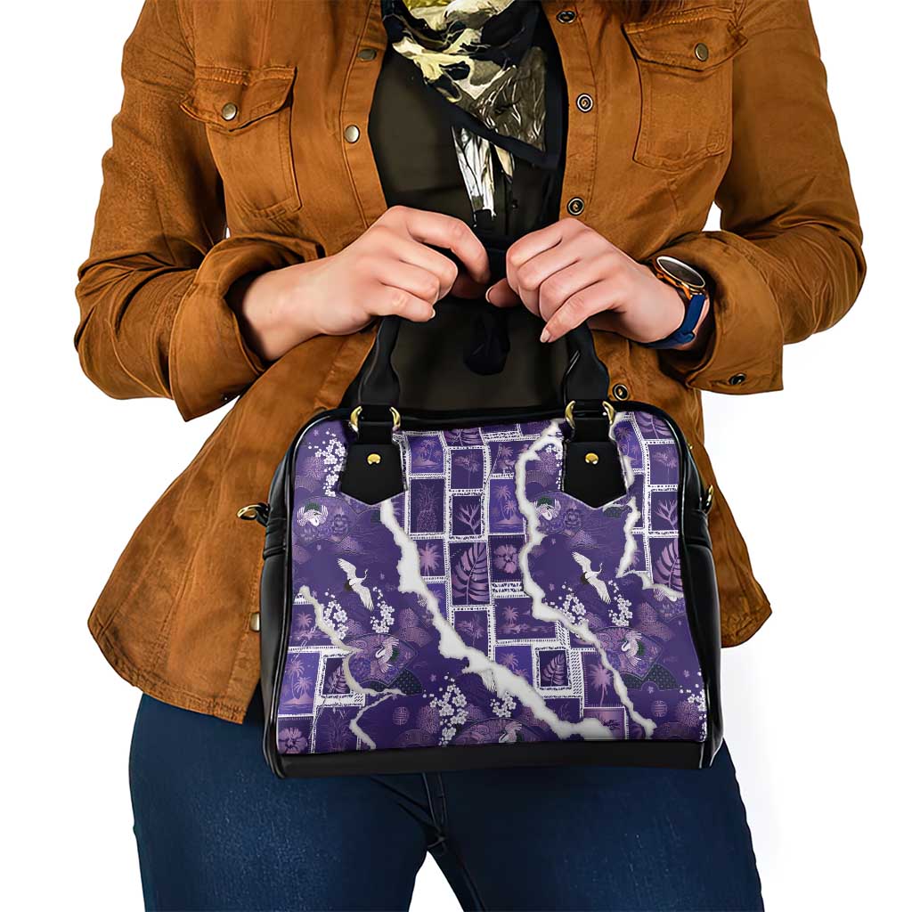 Hawaii Japanese Culture Purple Shoulder Handbag Spring Cranes Aloha Pattern