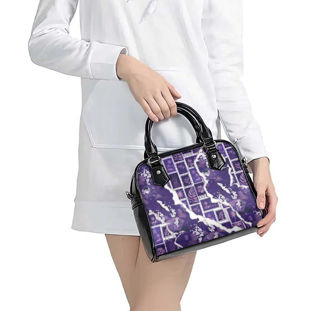 Hawaii Japanese Culture Purple Shoulder Handbag Spring Cranes Aloha Pattern