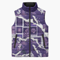 Hawaii Japanese Culture Purple Sleeveless Puffer Jacket Spring Cranes Aloha Pattern