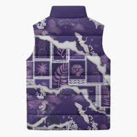 Hawaii Japanese Culture Purple Sleeveless Puffer Jacket Spring Cranes Aloha Pattern