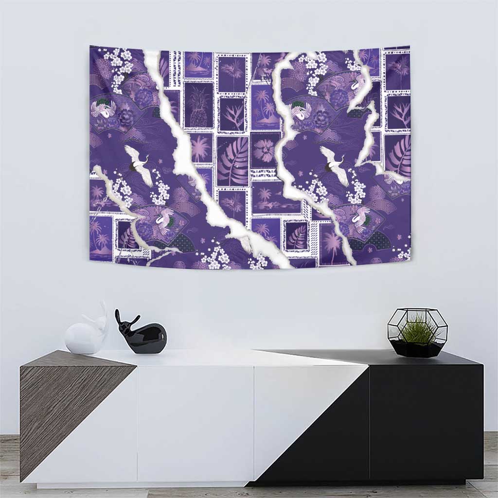 Hawaii Japanese Culture Purple Tapestry Spring Cranes Aloha Pattern