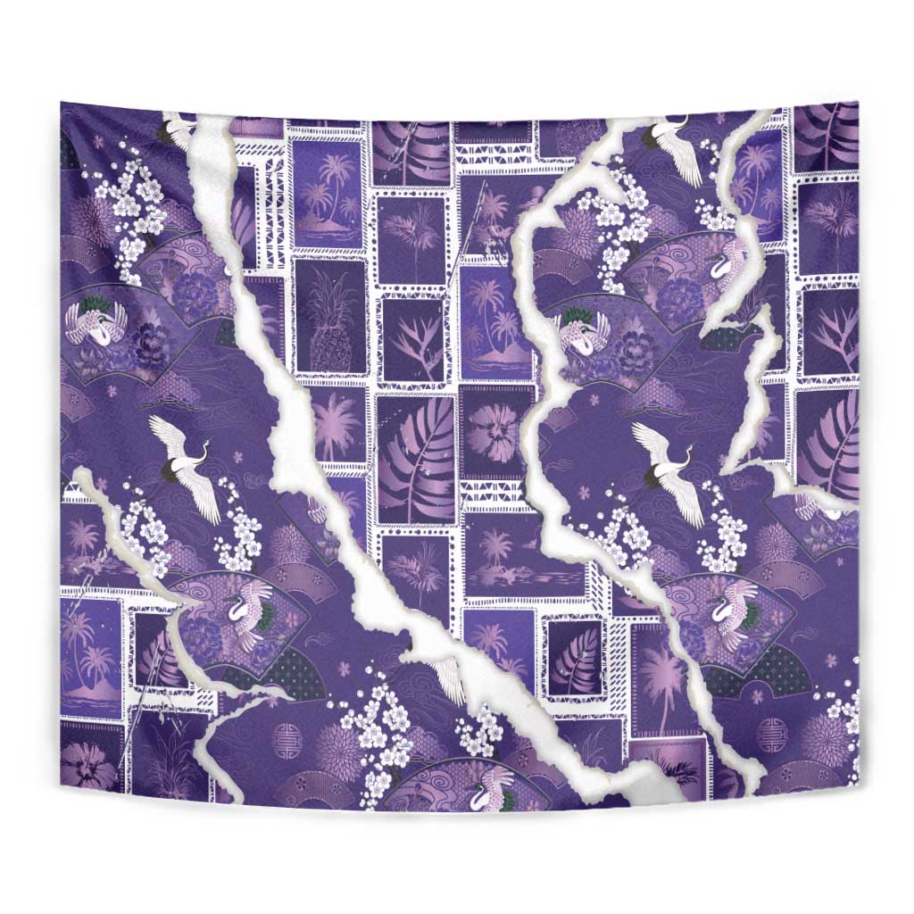 Hawaii Japanese Culture Purple Tapestry Spring Cranes Aloha Pattern