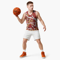Hawaii Japanese Culture Red Basketball Jersey Spring Cranes Aloha Pattern