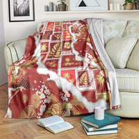 Hawaii Japanese Culture Red Blanket Spring Cranes Aloha Pattern