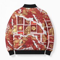 Hawaii Japanese Culture Red Bomber Puffer Jacket Spring Cranes Aloha Pattern