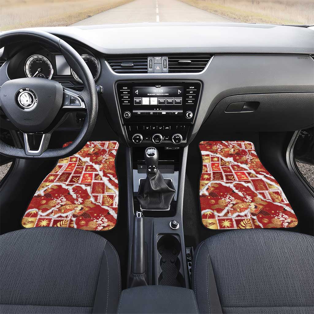Hawaii Japanese Culture Red Car Mats Spring Cranes Aloha Pattern