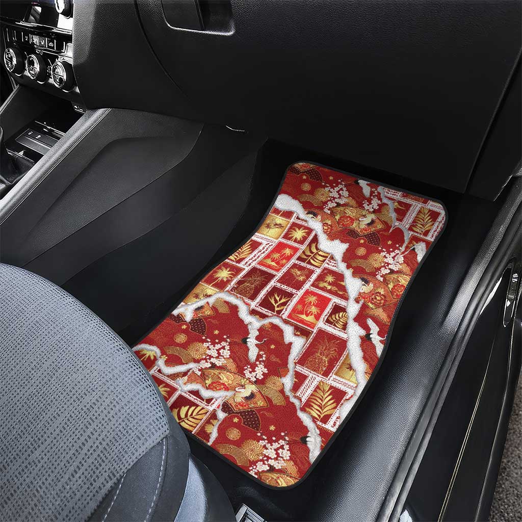 Hawaii Japanese Culture Red Car Mats Spring Cranes Aloha Pattern