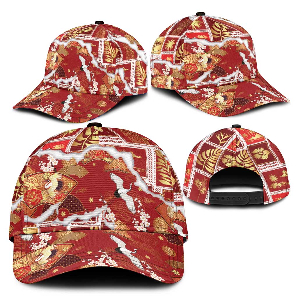 Hawaii Japanese Culture Red Classic Cap Spring Cranes Aloha Pattern
