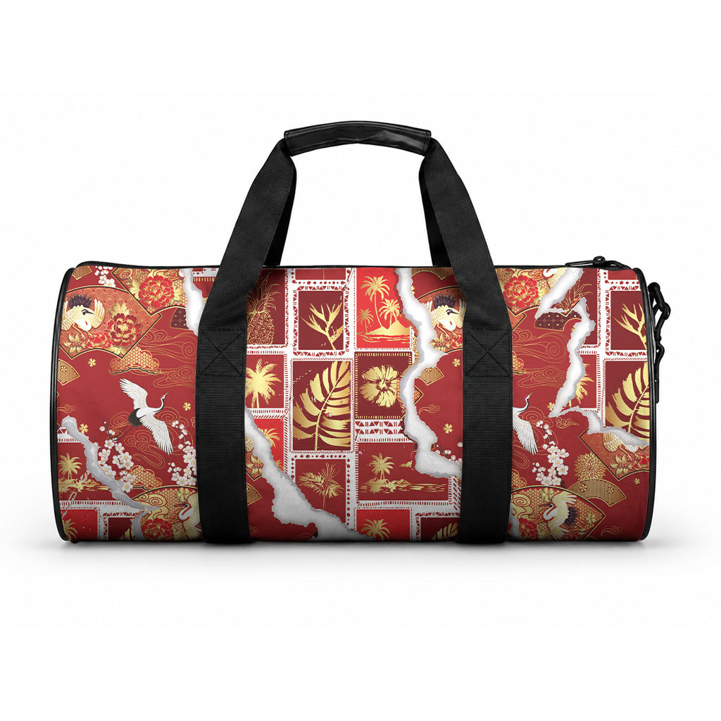 Hawaii Japanese Culture Red Duffle Bag Spring Cranes Aloha Pattern LT01 One size Red - Polynesian Pride