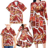 Hawaii Japanese Culture Red Family Matching Long Sleeve Bodycon Dress and Hawaiian Shirt Spring Cranes Aloha Pattern LT01 - Polynesian Pride