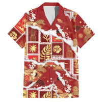Hawaii Japanese Culture Red Family Matching Long Sleeve Bodycon Dress and Hawaiian Shirt Spring Cranes Aloha Pattern LT01 Dad's Shirt - Short Sleeve Red - Polynesian Pride