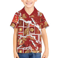 Hawaii Japanese Culture Red Family Matching Mermaid Dress and Hawaiian Shirt Spring Cranes Aloha Pattern LT01 Son's Shirt Red - Polynesian Pride