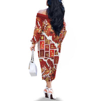 Hawaii Japanese Culture Red Family Matching Off The Shoulder Long Sleeve Dress and Hawaiian Shirt Spring Cranes Aloha Pattern LT01 - Polynesian Pride