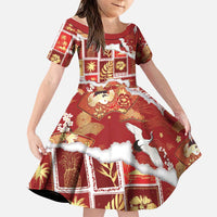 Hawaii Japanese Culture Red Family Matching Off Shoulder Maxi Dress and Hawaiian Shirt Spring Cranes Aloha Pattern