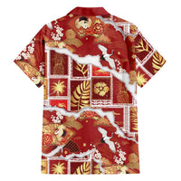 Hawaii Japanese Culture Red Family Matching Off Shoulder Maxi Dress and Hawaiian Shirt Spring Cranes Aloha Pattern