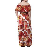 Hawaii Japanese Culture Red Family Matching Off Shoulder Maxi Dress and Hawaiian Shirt Spring Cranes Aloha Pattern
