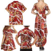 Hawaii Japanese Culture Red Family Matching Summer Maxi Dress and Hawaiian Shirt Spring Cranes Aloha Pattern