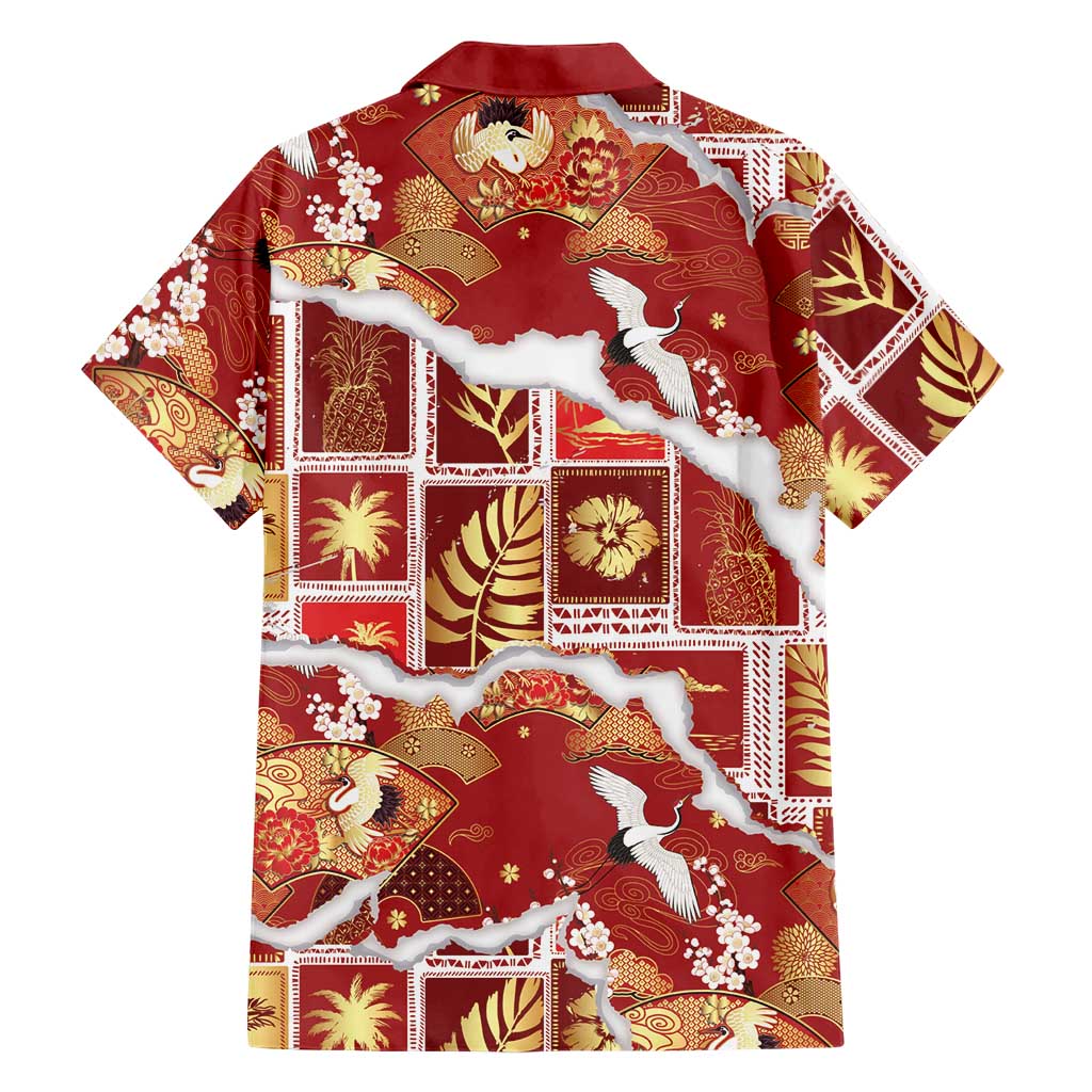 Hawaii Japanese Culture Red Family Matching Tank Maxi Dress and Hawaiian Shirt Spring Cranes Aloha Pattern