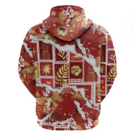 Hawaii Japanese Culture Red Hoodie Spring Cranes Aloha Pattern