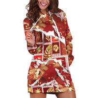 Hawaii Japanese Culture Red Hoodie Dress Spring Cranes Aloha Pattern