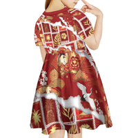 Hawaii Japanese Culture Red Kid Short Sleeve Dress Spring Cranes Aloha Pattern