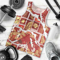 Hawaii Japanese Culture Red Men Tank Top Spring Cranes Aloha Pattern