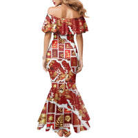 Hawaii Japanese Culture Red Mermaid Dress Spring Cranes Aloha Pattern