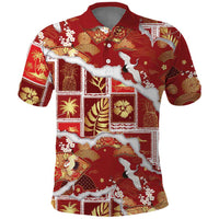 Hawaii Japanese Culture Red Polo Shirt Spring Cranes Aloha Pattern