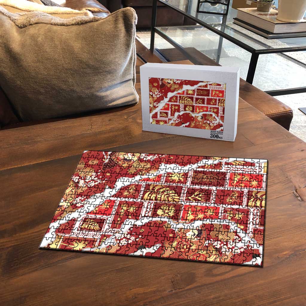 Hawaii Japanese Culture Red Puzzle Spring Cranes Aloha Pattern