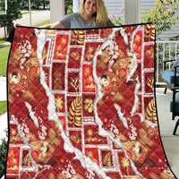 Hawaii Japanese Culture Red Quilt Spring Cranes Aloha Pattern