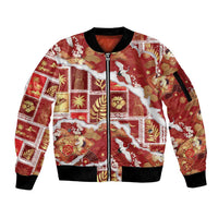 Hawaii Japanese Culture Red Sleeve Zip Bomber Jacket Spring Cranes Aloha Pattern
