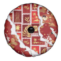 Hawaii Japanese Culture Red Spare Tire Cover Spring Cranes Aloha Pattern
