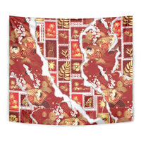 Hawaii Japanese Culture Red Tapestry Spring Cranes Aloha Pattern
