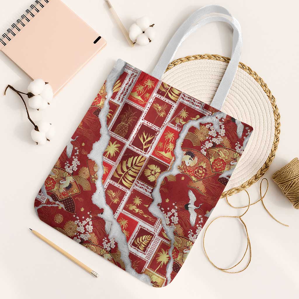 Hawaii Japanese Culture Red Tote Bag Spring Cranes Aloha Pattern