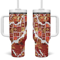 Hawaii Japanese Culture Red Tumbler With Handle Spring Cranes Aloha Pattern