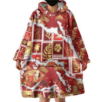 Hawaii Japanese Culture Red Wearable Blanket Hoodie Spring Cranes Aloha Pattern