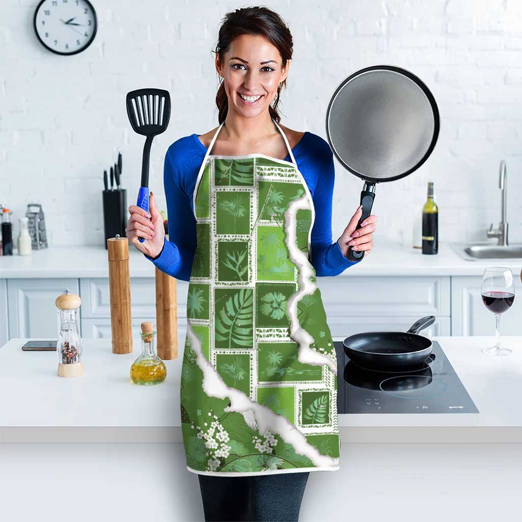 Hawaii Japanese Culture Sage Green Apron Spring Cranes Aloha Pattern
