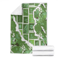 Hawaii Japanese Culture Sage Green Blanket Spring Cranes Aloha Pattern